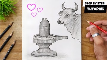 How to Draw Mahadev Shivling Pencil drawing with Nandi Cow | Easy drawing Mahadev drawing @AjArts03