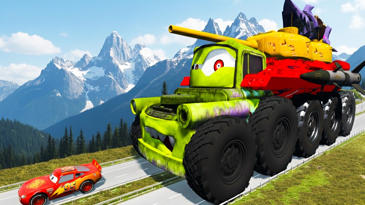 Giant TANK TRUCK McQueen Truck Eater VS Cars Lightning McQueen Escape From Monster Beamng Drive #2