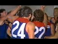 Melbourne players celebrate in the rooms as Ron Barassi speaks to Stephen Phillips - 1985, Rd 4