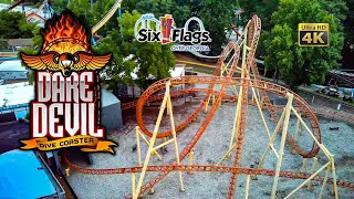 2021 Dare Devil Dive Roller Coaster On Ride Front Seat 4K POV Six Flags Over Georgia