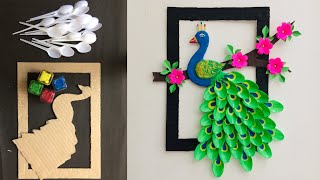 Peacock wall hanging craft | Best out of waste Cardboard and Plastic Spoons