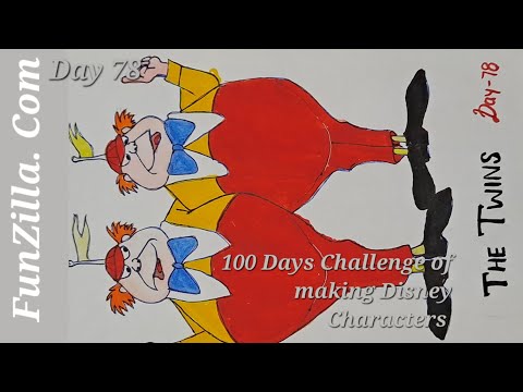 Day 78: 100 Days Challenge of making Disney Characters. Draw The Twins from Alice in the Wonderland.