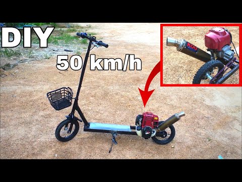 สร้างสกูตเตอร์ จากจักรยานเก่า เครื่องตัดหญ้า 4 จังหวะ 37cc  ความเร็ว 50 km/h ท่อกู่มหาชัย