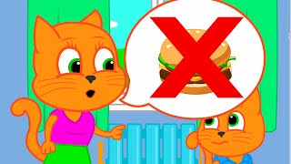 Familia de Gatos - Estamos en contra de la comida rápida Dibujos Animados Para Niños
