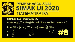 #SIMAKUI                      Pembahasan Soal Asli SIMAK UI 2020 Matematika IPA Turunan dan Integral