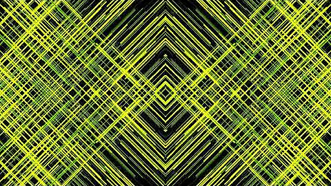 Abstract animation of hypnotic colorful crossed lines moving on the dark background. Animation