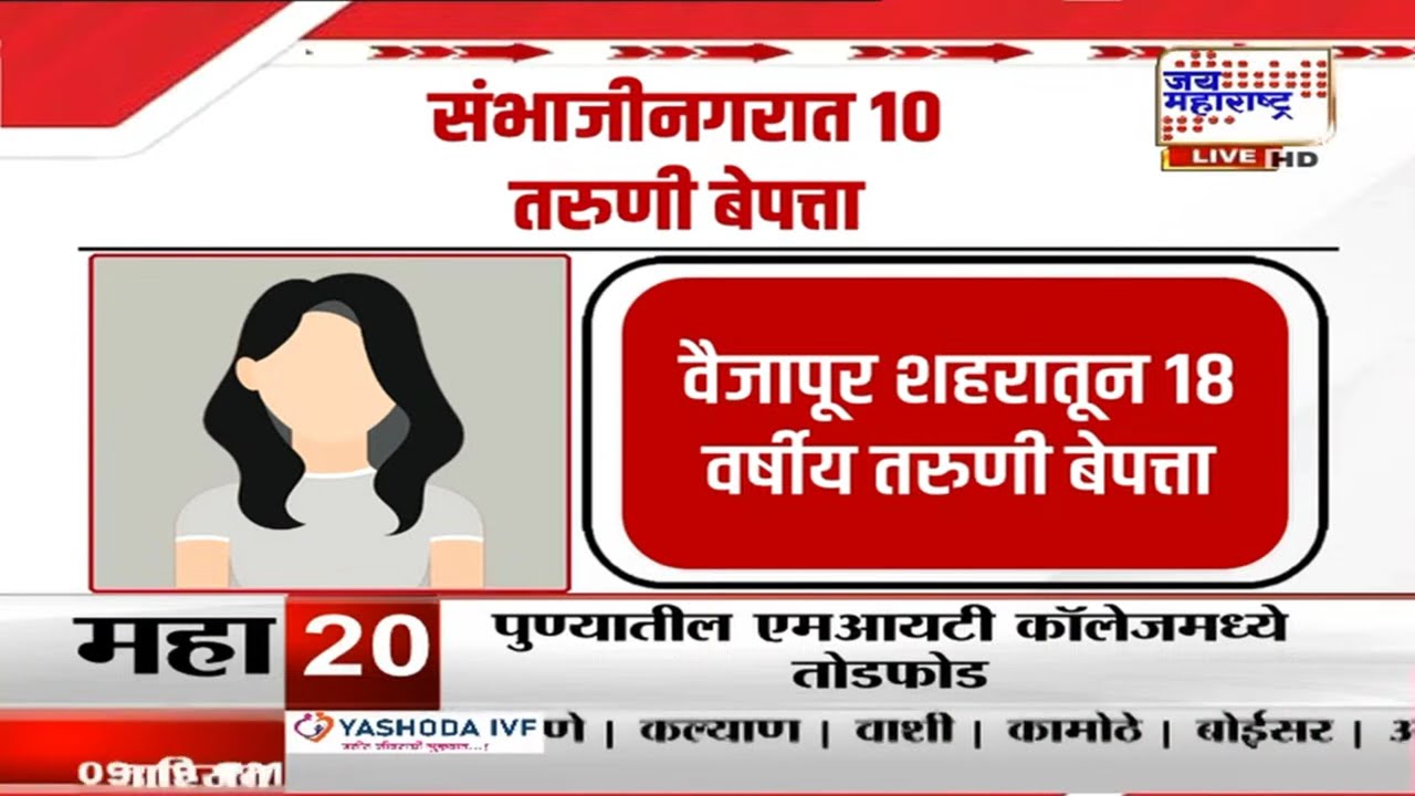 Chhtrapati Sambhajinagar जिल्ह्यातून 10 तरुणी बेपत्ता, शहरातून रोज 2 मुली घर सोडत असल्याचा प्रकार