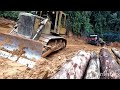 Extreme Dangerous Huge Wood Logging Truck Pull By Old Dozers