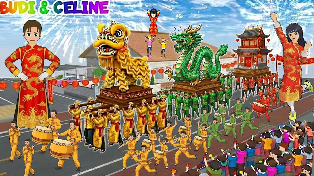 Yuta Mio Pawai Imlek Keliling Kota Sakura🏮 | Baby Celine Jadi Barongsai| Sakura School