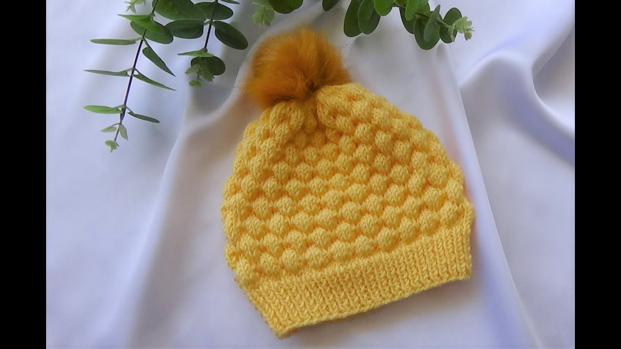آموزش بافت کلاه بچه مدل پفی سایز 9 تا 12 ماه - Knitting baby hat