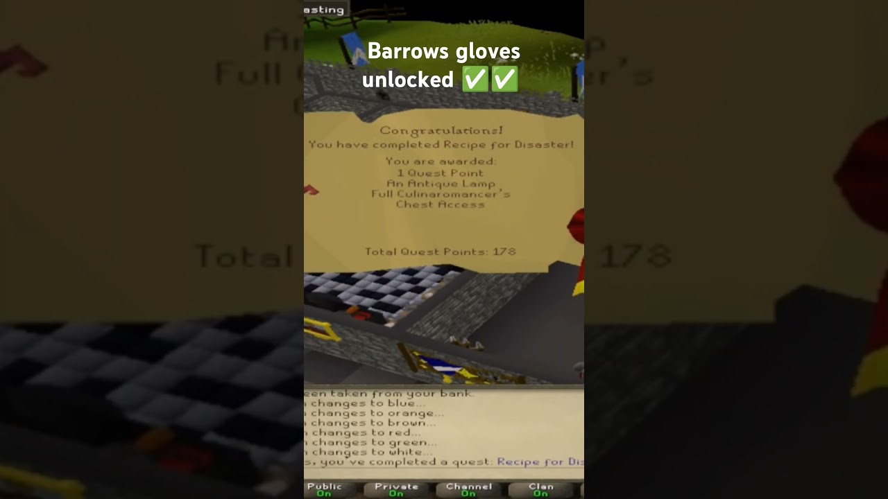 Recipe for disaster quest complete. We got barrows gloves!!! 