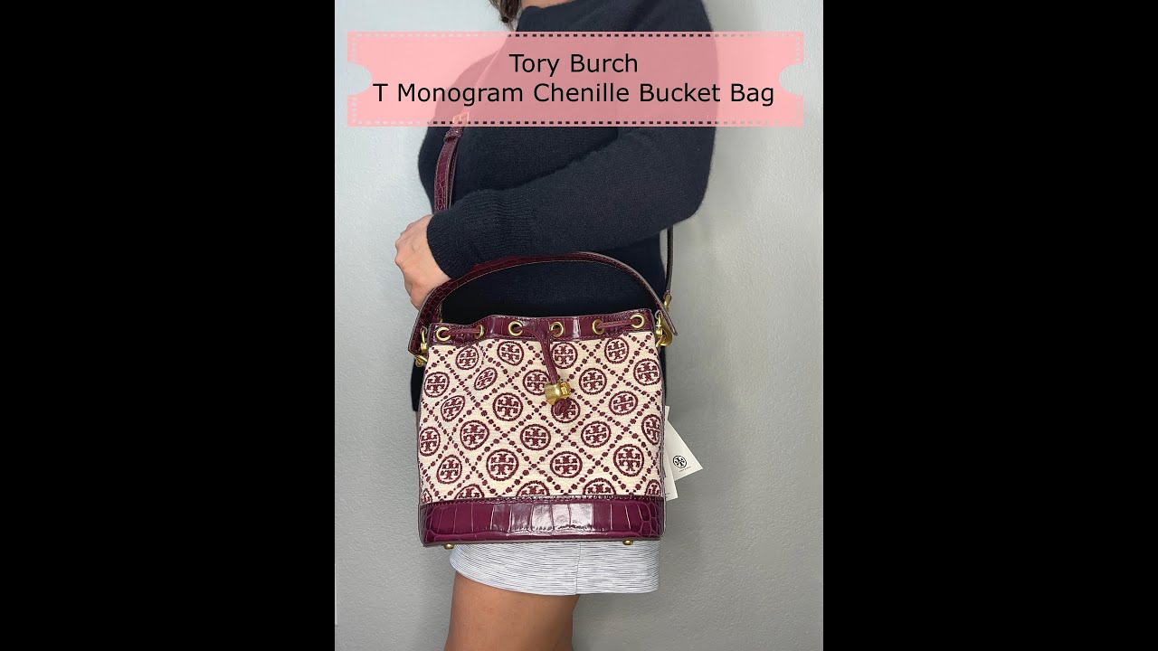 Authentic With Receipt Tory Burch T Monogram CHENILLE MINI BUCKET