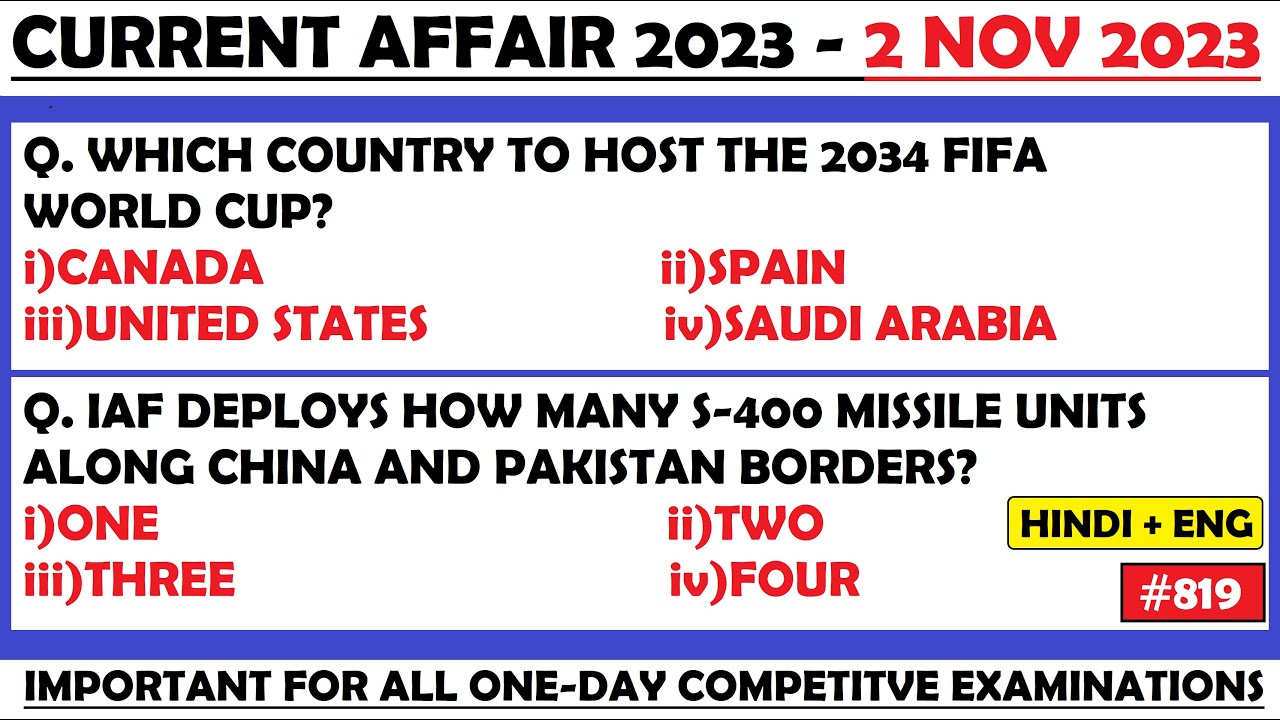 2 Nov 2023 Current Affairs Questions | Daily Current Affairs | Current ...