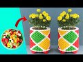 Recycle Plastic Bottle Caps To Make Beautiful Colorful Art Flower Pot