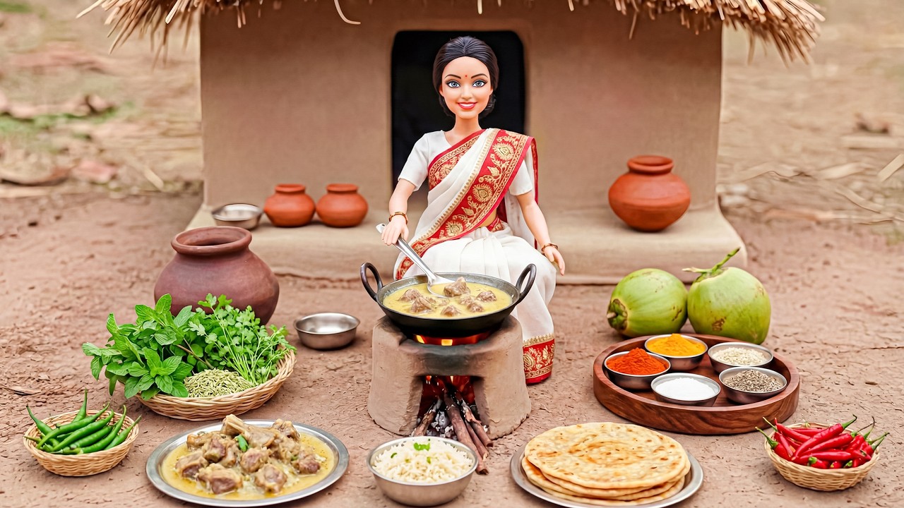 🍛✨ Miniature Doll Lamb Yakhni Cooking ASMR | Indian Village Tiny Kitchen Story
