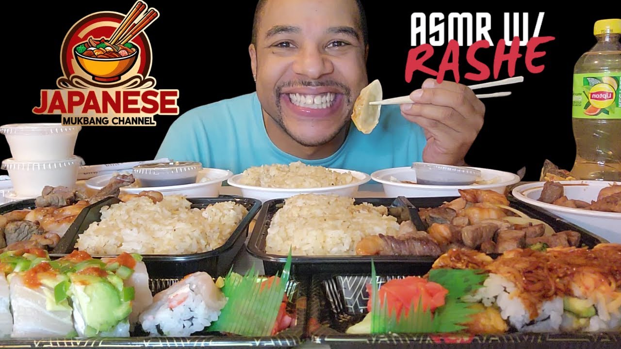 ASMR MUKBANG | ЯПОНСКАЯ ЕДА🍜🥢🍽️ СТЕЙК ХИБАЧИ🥩, ГЁДЗА С КРЕВЕТКАМИ🦐 И КУРИЦЕЙ🍗, СУШИ С РОЛЛОМ «ДРА...
