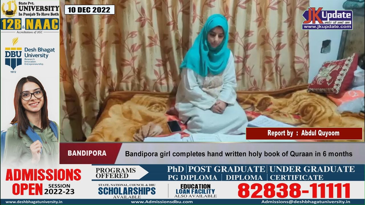 Bandipora girl completes hand written holy book of Quraan in 6 months ...