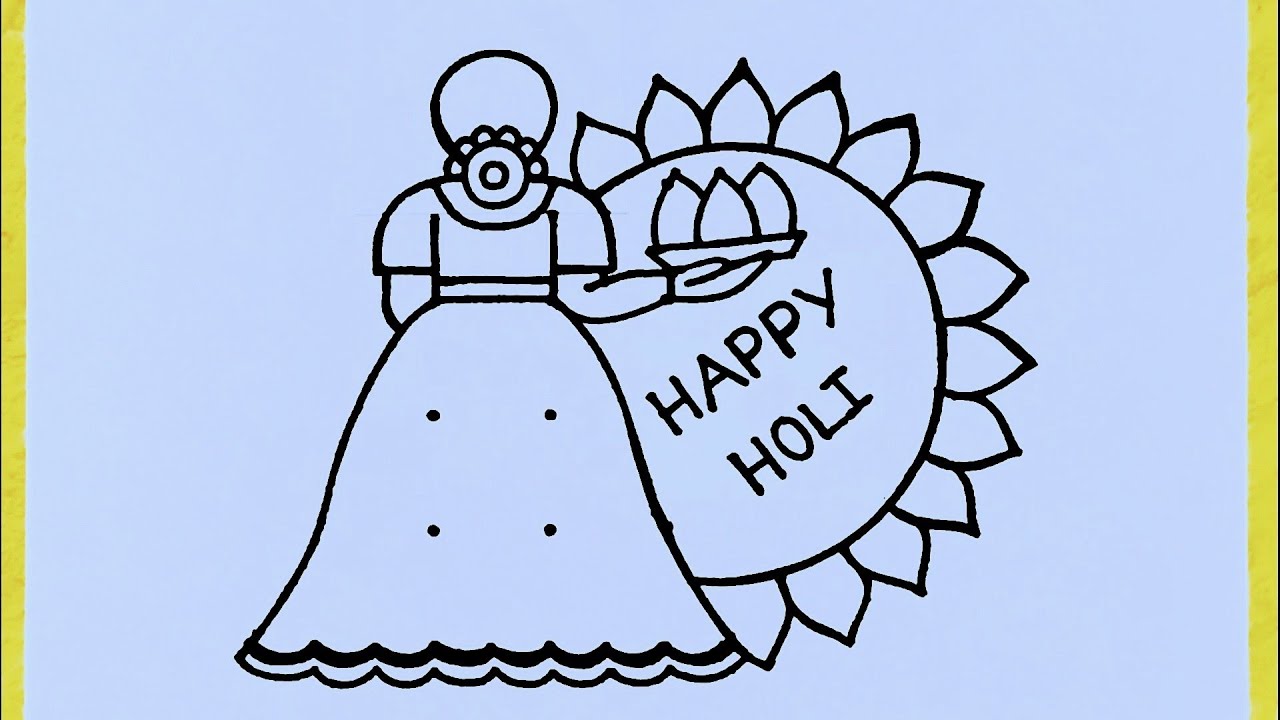 Easy Holi Rangoli from 3×5 dots // How to draw a Traditional Girl celebrating Holi // #holi