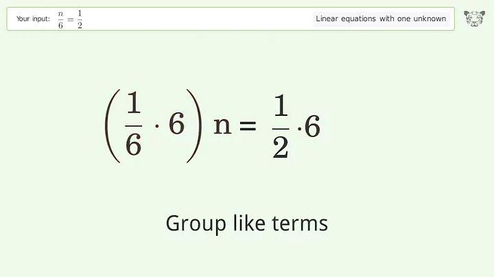 Linear equation with one unknown: Solve n/6=1/2 step-by-step solution