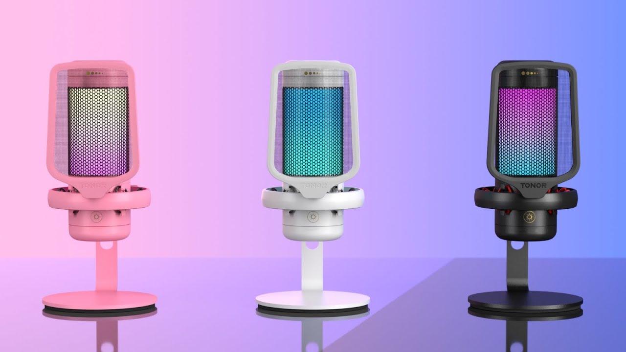 TONOR Gaming Mikrofon PC, USB Microphone für Computer PS4/5, Kondensatormikro mit RGB-Modi & Helligkeit einstellbar, Stummschaltung, Mic für Streaming, Desktop-Ständer, Schwarz, TC320