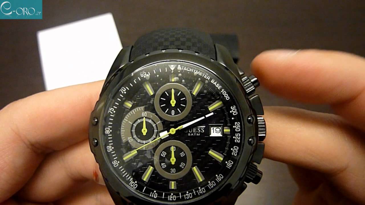 GUESS Black Rubber Mens Watch W17540G1 - E-oro.gr - YouTube