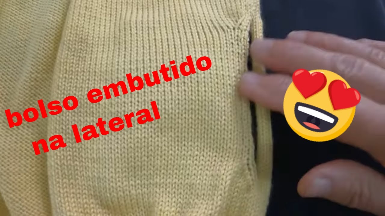 bolso embutido na lateral feito em máquina de tricô