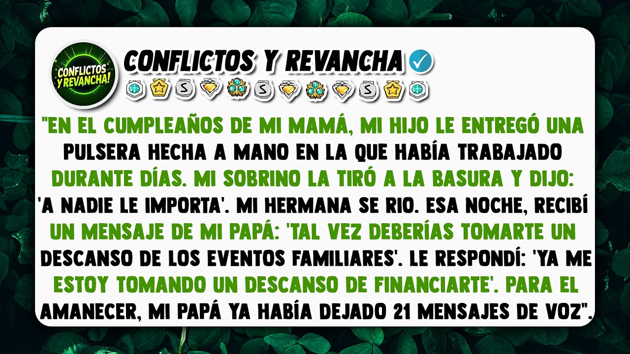 En el cumpleaños de mi mamá, mi hijo le entregó una pulsera hecha a mano en la que había trabajado