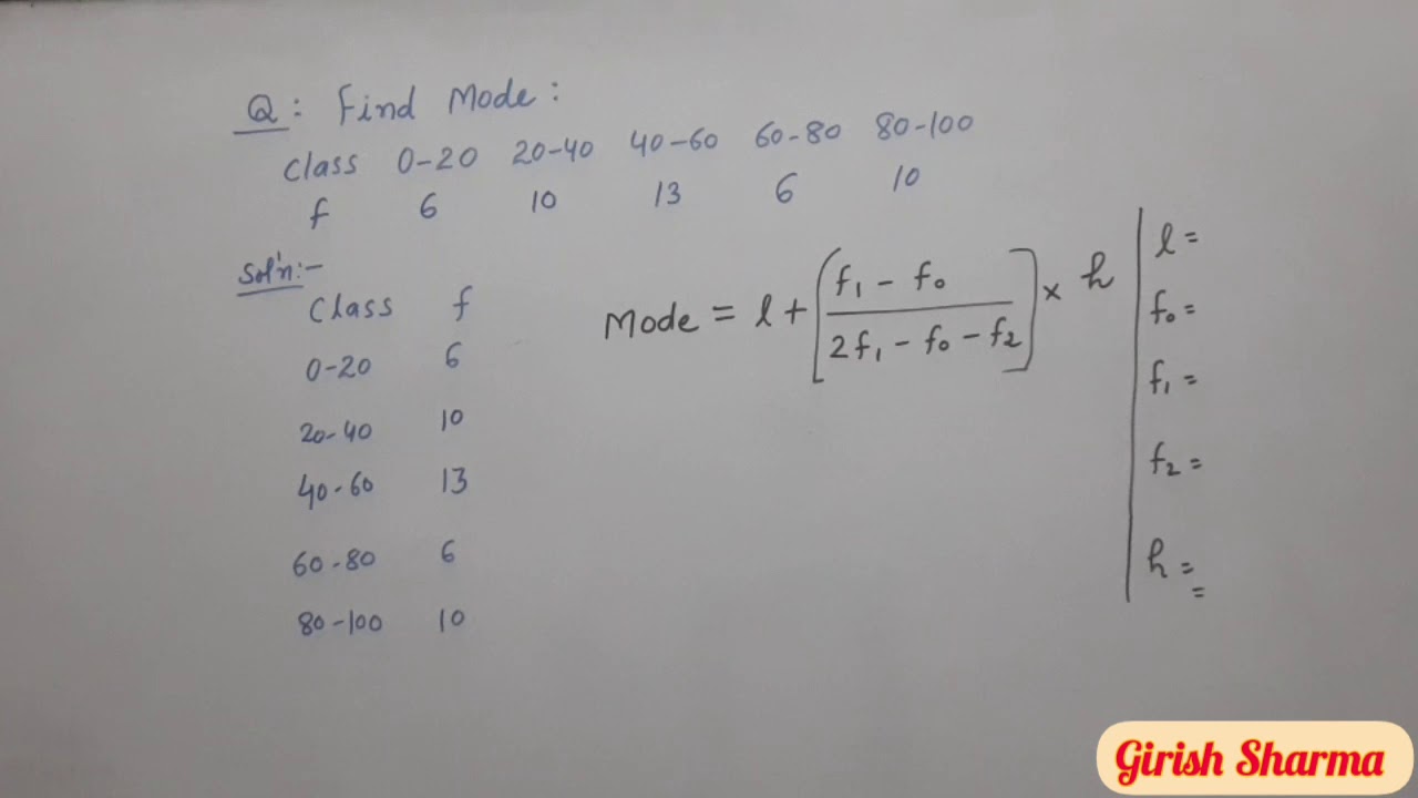 Find mode when class is given NCERT class10 by Girish Sharma - YouTube
