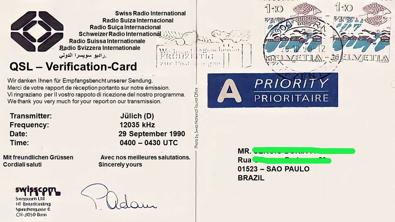 SRI Swiss Radio International 12035 kHz - 1990/09/29