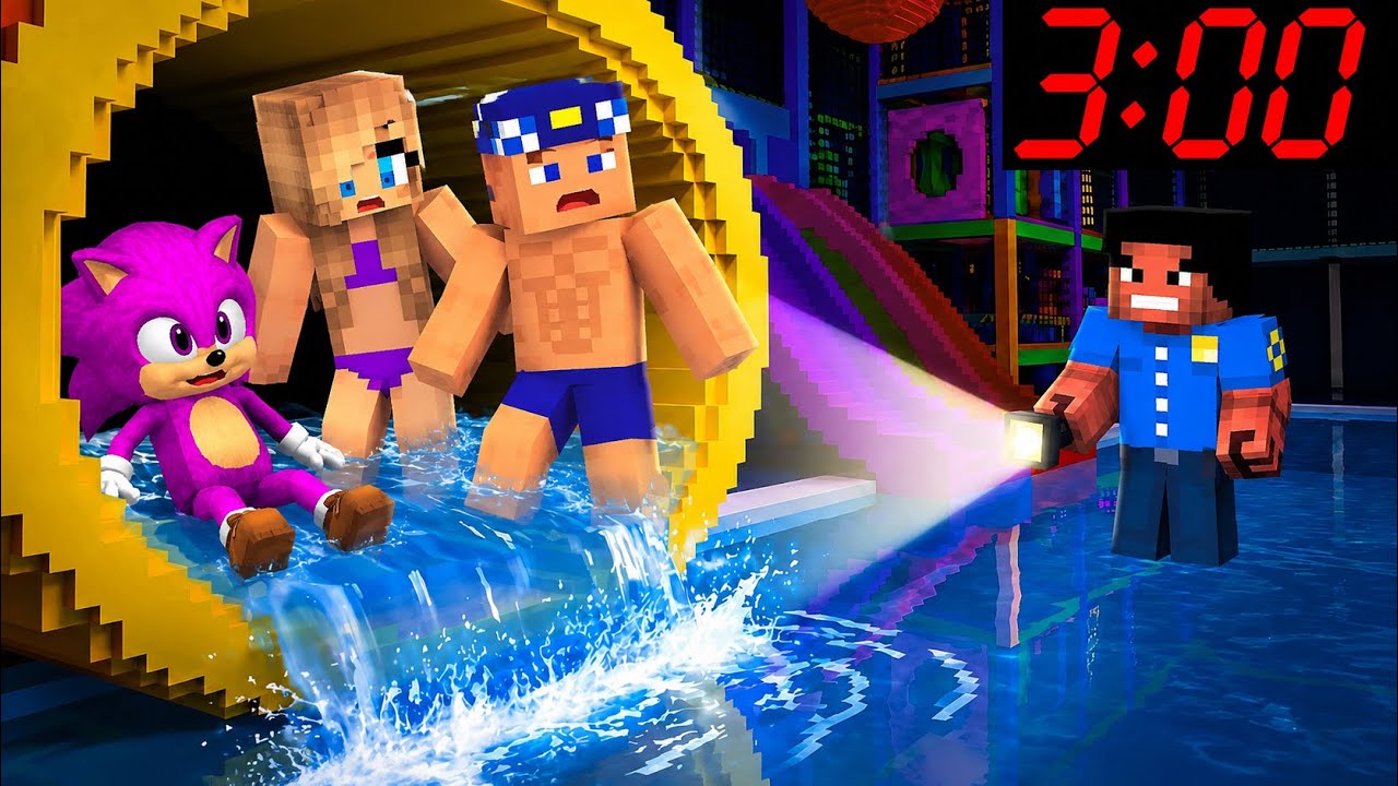 Gece 03:00'te Gizlice Su Parkında Kaldık! -Minecraft