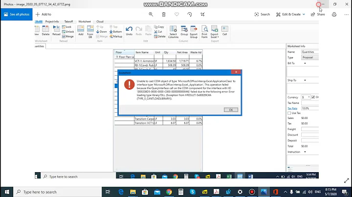 unable to cast COM object of type 'microsoft.Office.Interop.Excel.ApplicationClass'. Excel Error