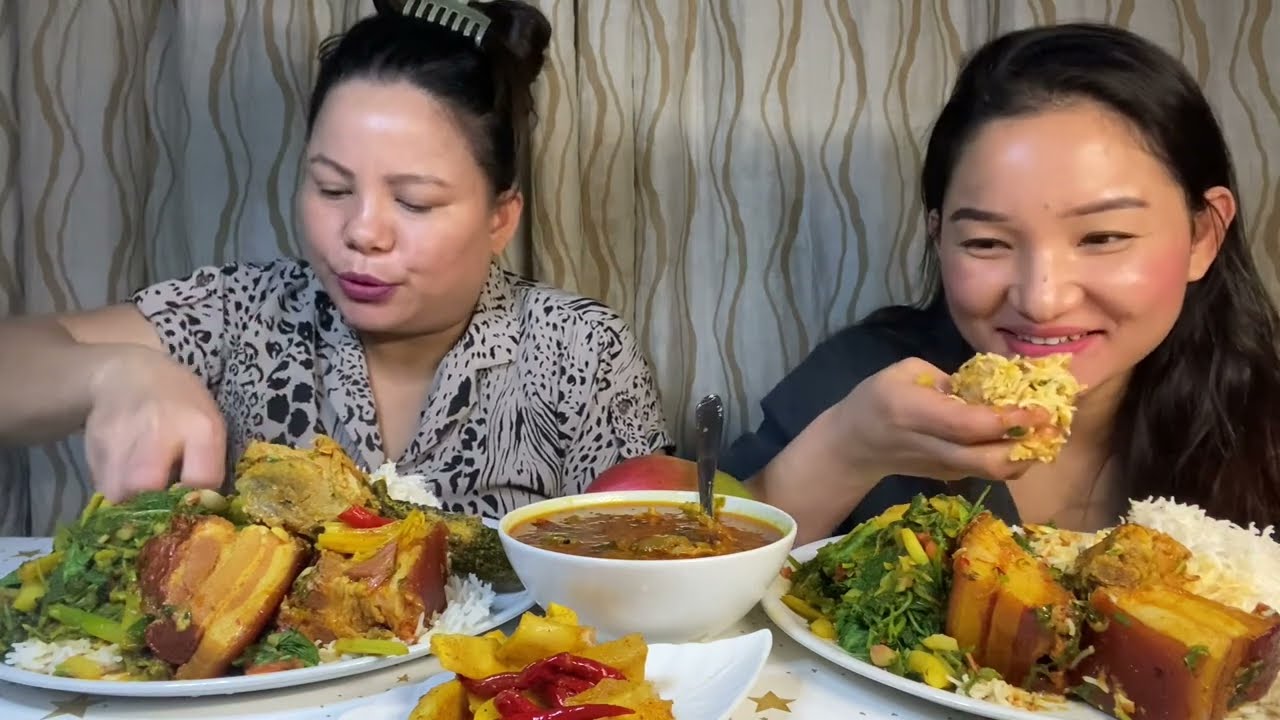 Pork belly gravy सॅंगै हरियो परियो fry mukbang