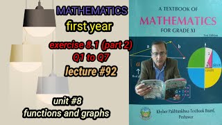 LECTURE #92 EXERCISE 8.1 (COMPLETE ) UNIT#8  FUNCTIONS & GRAPHS FIRST YEAR MATH FOR KPK BOARDS.
