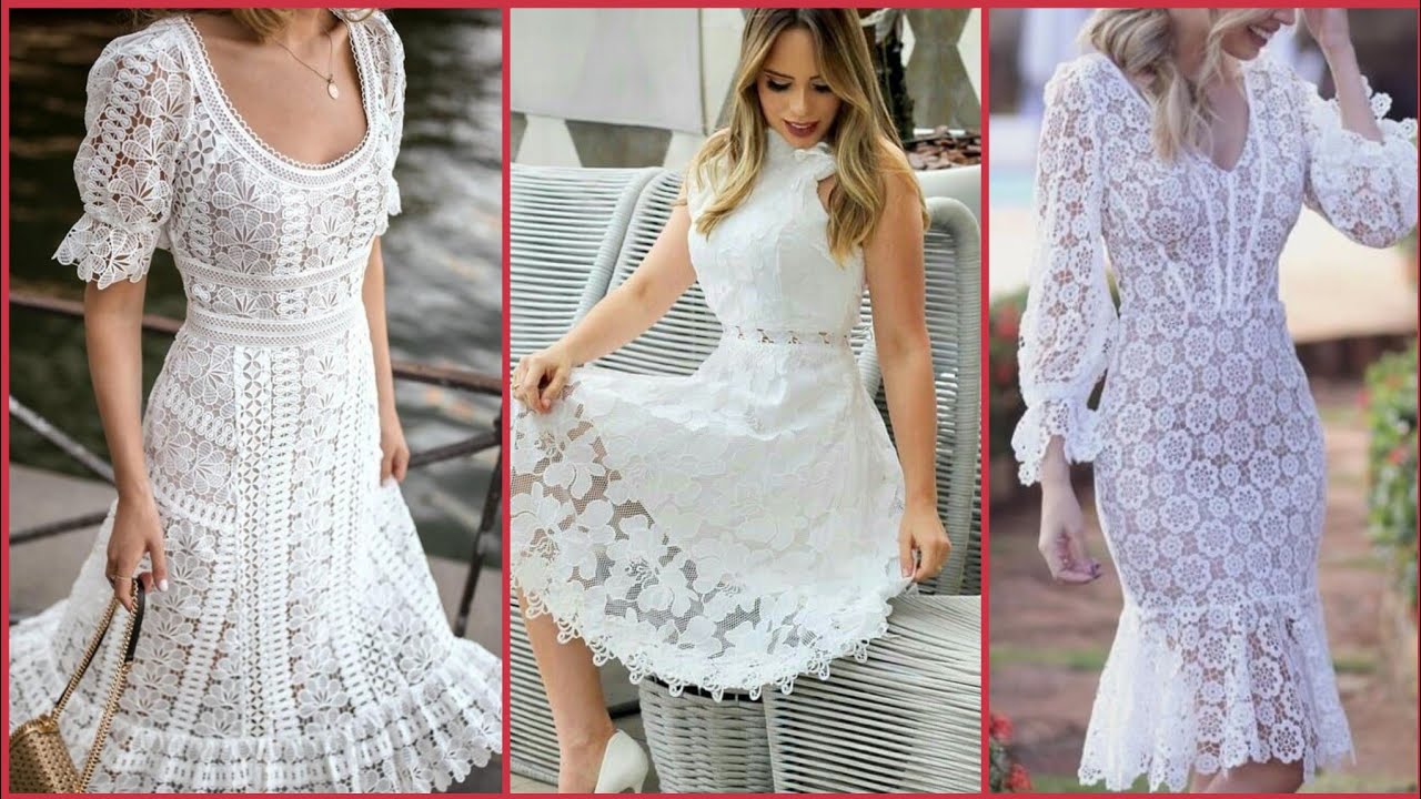 Simple Lacey White Aline Frocks & Body-Cone Dress Designing Ideas - YouTube
