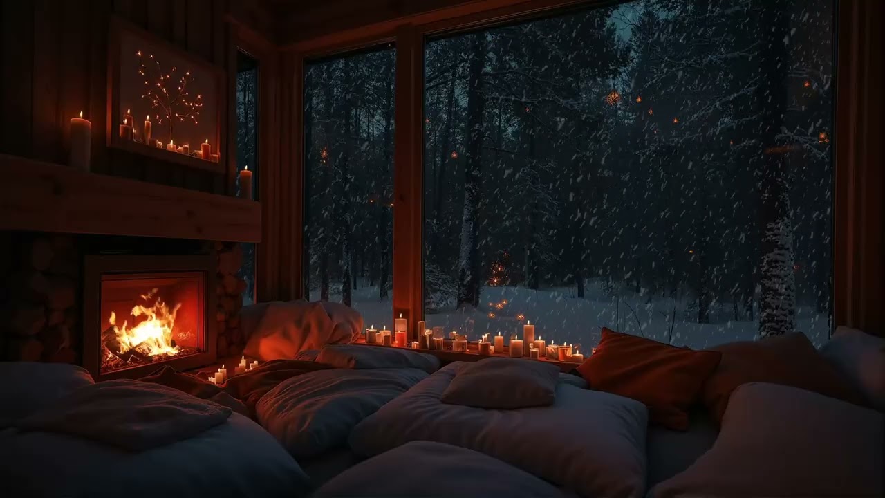 Soft Winter Darkness Cabin | Winter Jazz 🌙❄️ Warm Piano Jazz for Deep Night Peace