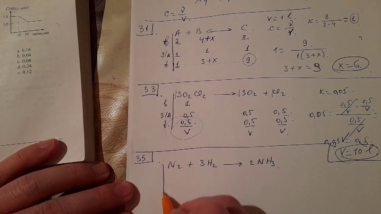 Kimyəvi tarazlığa aid hesablamalar test 25-son.DİM toplu 2019