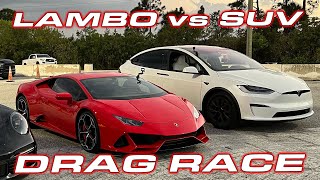 SUV vs Lamborghini?  * Tesla Model X Plaid vs Lamborghini Huracan EVO 1\/4 Mile Drag Race