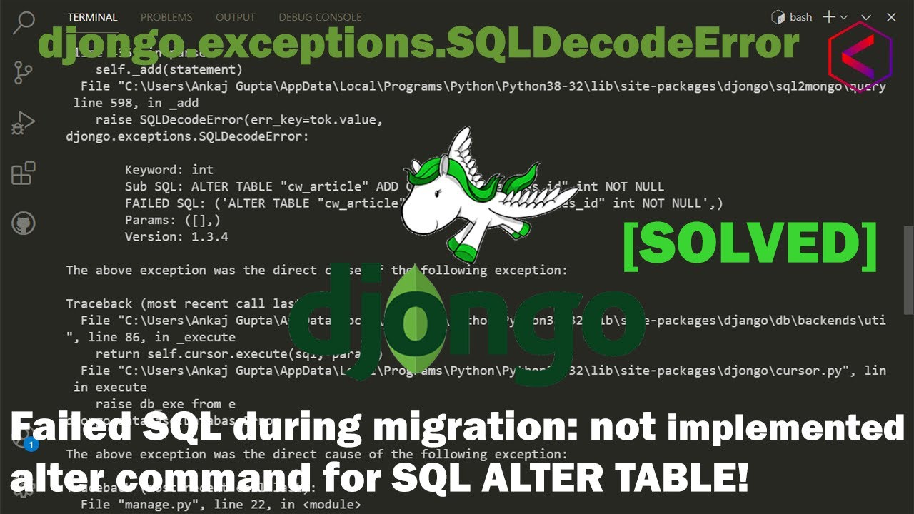 FAILED SQL during migration: not implemented alter command for SQL ...