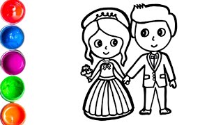 Bride and Groom Drawing, Coloring, painting for kids & Toddlers | Easy Drawing videos Step by Step
