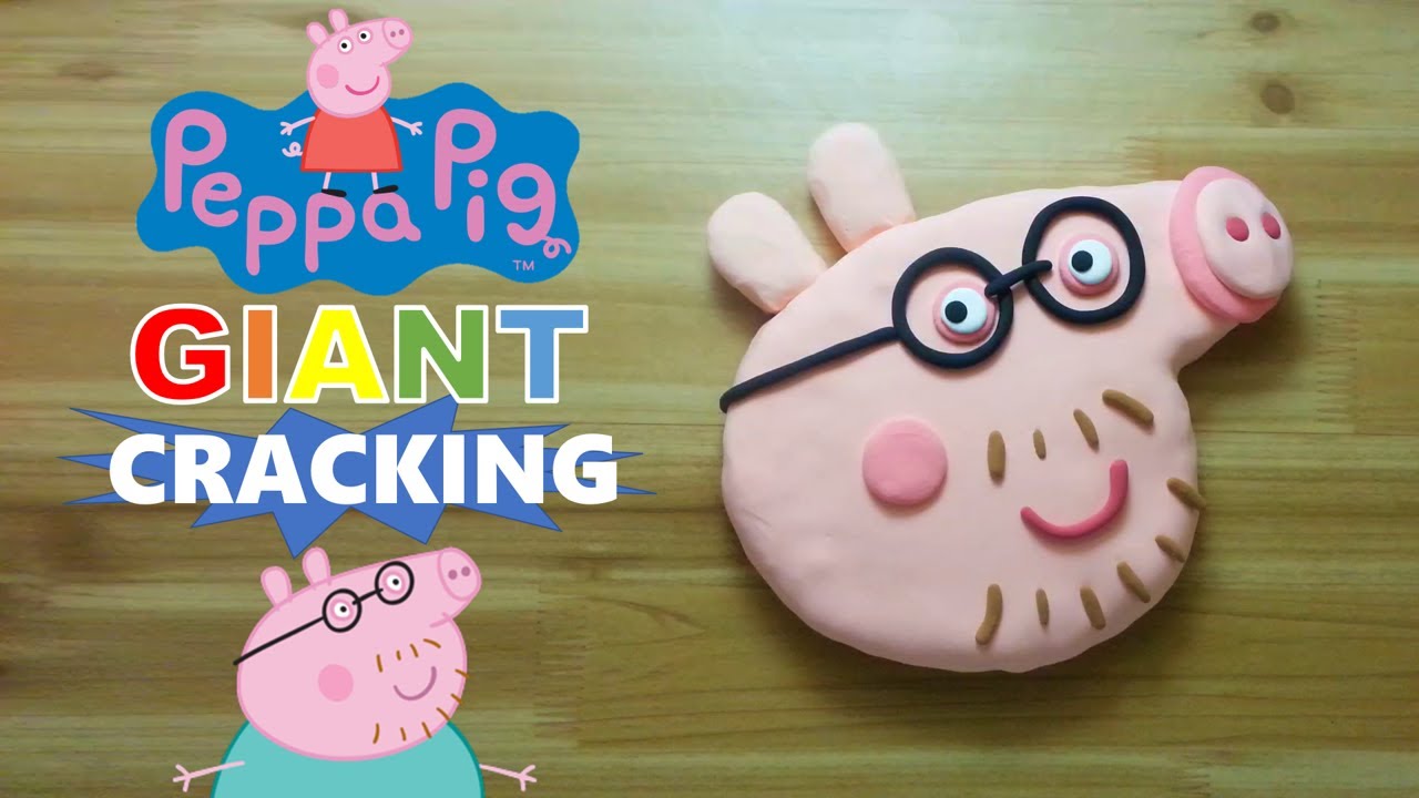 GIANT peppa pig daddy pig George clay cracking 거대 페파피그 아빠 점토 부수기