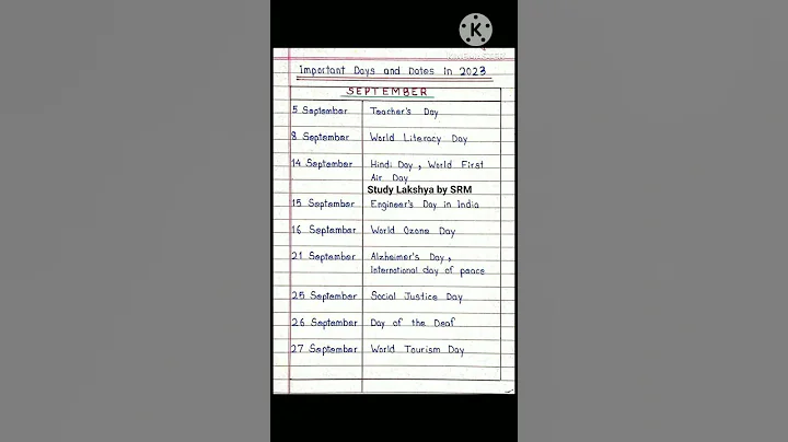 Important Days and Dates | SEPTEMBER || #shorts #youtubeshorts #shortsvideo #trending #viral