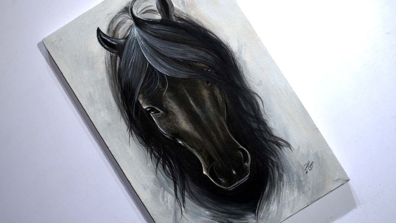 Black And White Black Horse Acrylic Painting On Canvas Majestic Horse Painting Youtube