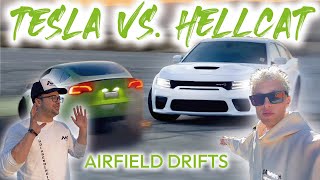TESLA Model 3 vs. CHARGER HELLCAT sending it on the Airfield with @ariandcars - OG Schaefchen