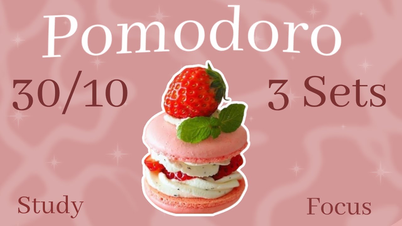 Strawberry Macaroon Pomodoro Timer with Lofi Music and Pink Noise | 30/10 | For Working, Studying