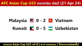 ผลบอล AFC Asian Cup U23 รอบแบ่งกลุ่ม นัด2 : เวียดนามอัดมาเลเซัย ฉลุยเข้ารอบพร้อมอุซเบกิสถาน(21/4/24)