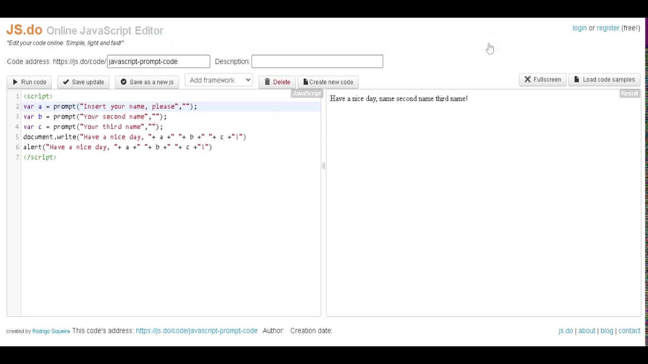 JavaScript - alert(), document.write() and prompt() - YouTube