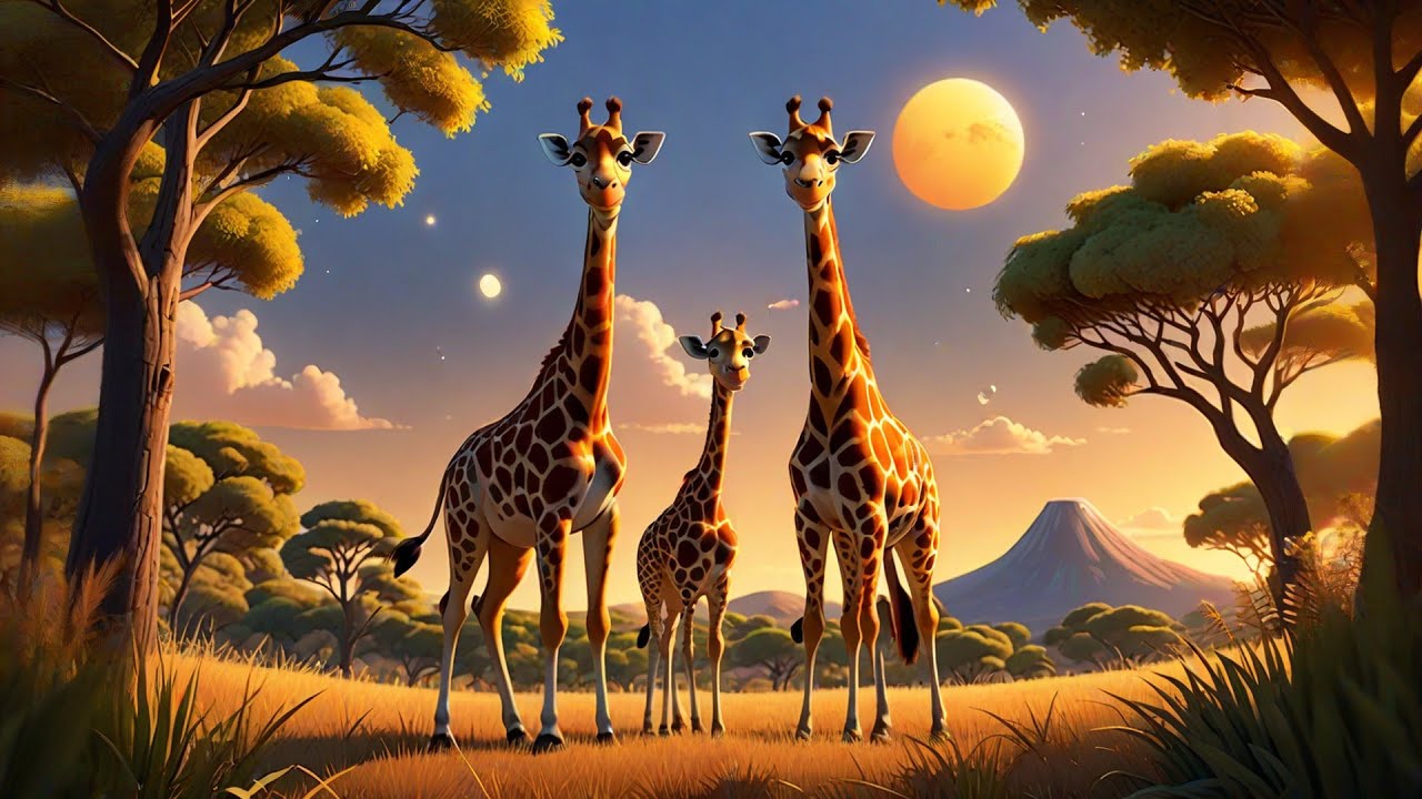 Three Little Giraffes Touch the Moon | Magical Kids Song | Nursery Rhymes and Baby Songs