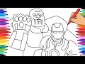 HOW TO DRAW AVENGERS SUPERHEROES WITH MARKERS - DRAWING  AND COLORING MARVEL IRON MAN AND THANOS