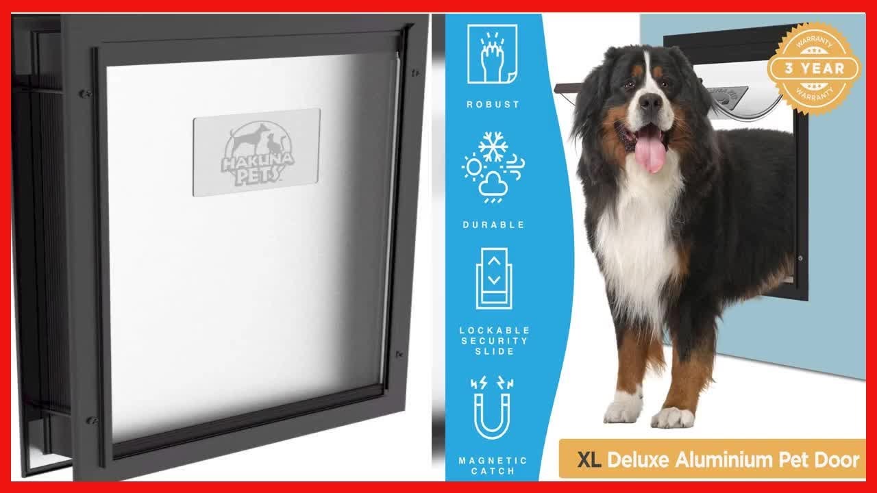 Hakuna Pets Deluxe Aluminum Dog & Cat Pet Door with Locking Panel for