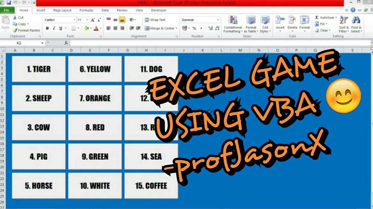 Visual Basic [example of a GAME in Excel Sheet using VBA]- Business ...